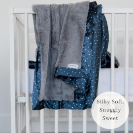 Saranoni Satin Back Receiving Blankets for Babies Super Soft Lush Luxury Baby Blanket (Gray Lush Navy Twinkle Star Satin Back, Receiving Blanket 30 x 40)