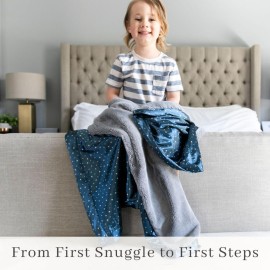 Saranoni Satin Back Receiving Blankets for Babies Super Soft Lush Luxury Baby Blanket (Gray Lush Navy Twinkle Star Satin Back, Receiving Blanket 30 x 40)