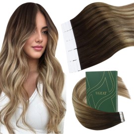 Ugeat 20 Inch Human Hair Tape in Extensions Dark Brown Mix Medium Brown with Light Blonde Balayage Tape in Hair Extensions Ombre Natural Looking 20Pcs 50G Ugeat 20 Inch Human Hair Tape in Extensions Dark Brown Mix Medium Brown with Light Blonde Balayage Tape in Hair Extensions Ombre Natural Looking 20Pcs 50G