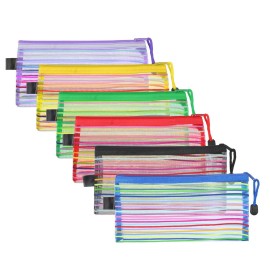 Bememo 12 Pieces 6 Colors Zipper Mesh Pouch Multipurpose Travel Bag for Cosmetics Offices Supplies Travel Accessories