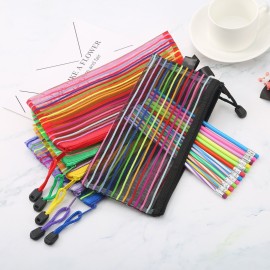 Bememo 12 Pieces 6 Colors Zipper Mesh Pouch Multipurpose Travel Bag for Cosmetics Offices Supplies Travel Accessories