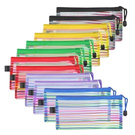 Bememo 12 Pieces 6 Colors Zipper Mesh Pouch Multipurpose Travel Bag for Cosmetics Offices Supplies Travel Accessories
