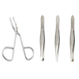 Luxxii (1 Pcs) Scissors Shaped Eyebrow Straight Tip (3 Pcs) Tweezers Clip Set - Flat, Slant, Point Tip Tweezers Hair Plucker for Hair and Eyebrows Personal Care (Silver Tone)
