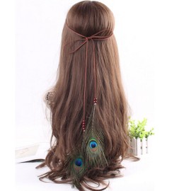 Suoirblss Girls Women Indian Peacock Feather Headband Hair Accessories Bohemian Tassels Headband Hair Hoop Hairband Handmade