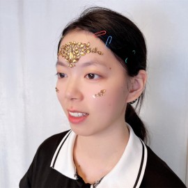 face jewels for makeup Festival Wedding Face Gems Temporary Tattoos mermaid halloween Bindi Fusion Headpiece Body Jewellery bindi face jewel(Topaz gold/SR16)
