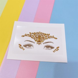 face jewels for makeup Festival Wedding Face Gems Temporary Tattoos mermaid halloween Bindi Fusion Headpiece Body Jewellery bindi face jewel(Topaz gold/SR16)