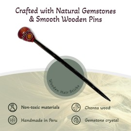 Mia Jewel Shop - Natural Tumbled Healing Gemstone Crystal Chonta Wooden Hair Sticks - Handmade Hair Sticks for Women | Hair Pins Boho Reiki Accessories, Fashion Gifts (Dark Orange Agate)