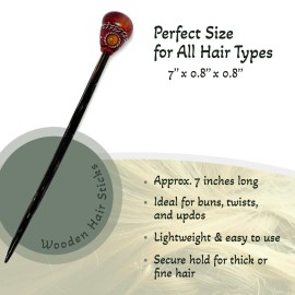 Mia Jewel Shop - Natural Tumbled Healing Gemstone Crystal Chonta Wooden Hair Sticks - Handmade Hair Sticks for Women | Hair Pins Boho Reiki Accessories, Fashion Gifts (Dark Orange Agate)