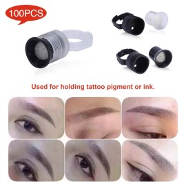 Ink Ring, 100pcs Ink Ring Pigment Ink Holder Container Cup with Sponge Eyebrow Kits Ink for Tattooing (Black Ring, White Cup) Ink Ring, 100pcs Ink Ring Pigment Ink Holder Container Cup with Sponge Eyebrow Kits Ink for Tattooing (Black Ring, White Cup)