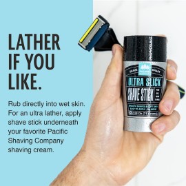 Pacific Shaving Company Ultra Slick Shave Stick - No Mess Body Shaving Stick with Moisturizing Coconut Oil - Travel-Friendly, Good for All Skin Types, Unisex (2.5 Oz)