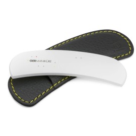 GERMANIKURE Clear Glass Moon File in Leather Case, Ethically Made in Czech Republic, Easy Guided Fingernail Filing