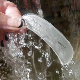 GERMANIKURE Clear Glass Moon File in Leather Case, Ethically Made in Czech Republic, Easy Guided Fingernail Filing