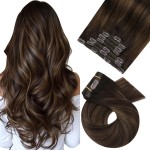 Moresoo Clip in Hair Extensions Real Human Hair Brown Balayage Clip in Extensions Human Hair Darkest Brown to Chestnut Brown Hair Extensions Clip in Human Hair Full Head 20Inch 7pcs 120g