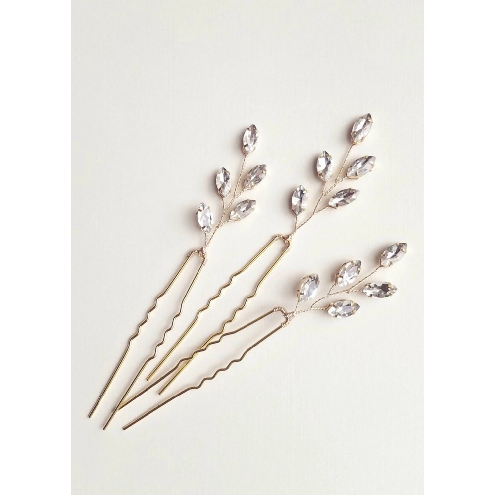 Kercisbeauty 3PCS Handmade Simple Crystal Leaf Leaves Hair Pins for Wedding Bridal Bridesmaids Flower Girls,Dancing Prom Party,Vintage Boho Hair Accessory(Silver)