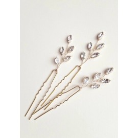 Kercisbeauty 3PCS Handmade Simple Crystal Leaf Leaves Hair Pins for Wedding Bridal Bridesmaids Flower Girls,Dancing Prom Party,Vintage Boho Hair Accessory(Silver)