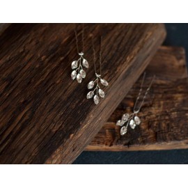 Kercisbeauty 3PCS Handmade Simple Crystal Leaf Leaves Hair Pins for Wedding Bridal Bridesmaids Flower Girls,Dancing Prom Party,Vintage Boho Hair Accessory(Silver)