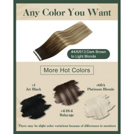 Ugeat Dark Brown Tape in Hair Extensions Human Hair 22 Inch Balayage Medium Brown Human Hair Tape in Extensions Light Blonde Silky and Smooth 20Pcs 50G