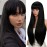 Kalyss 28 Inches Women\'s Silky Long Straight Black Wig Heat Resistant Synthetic Wig With Bangs Hair Wig for Women