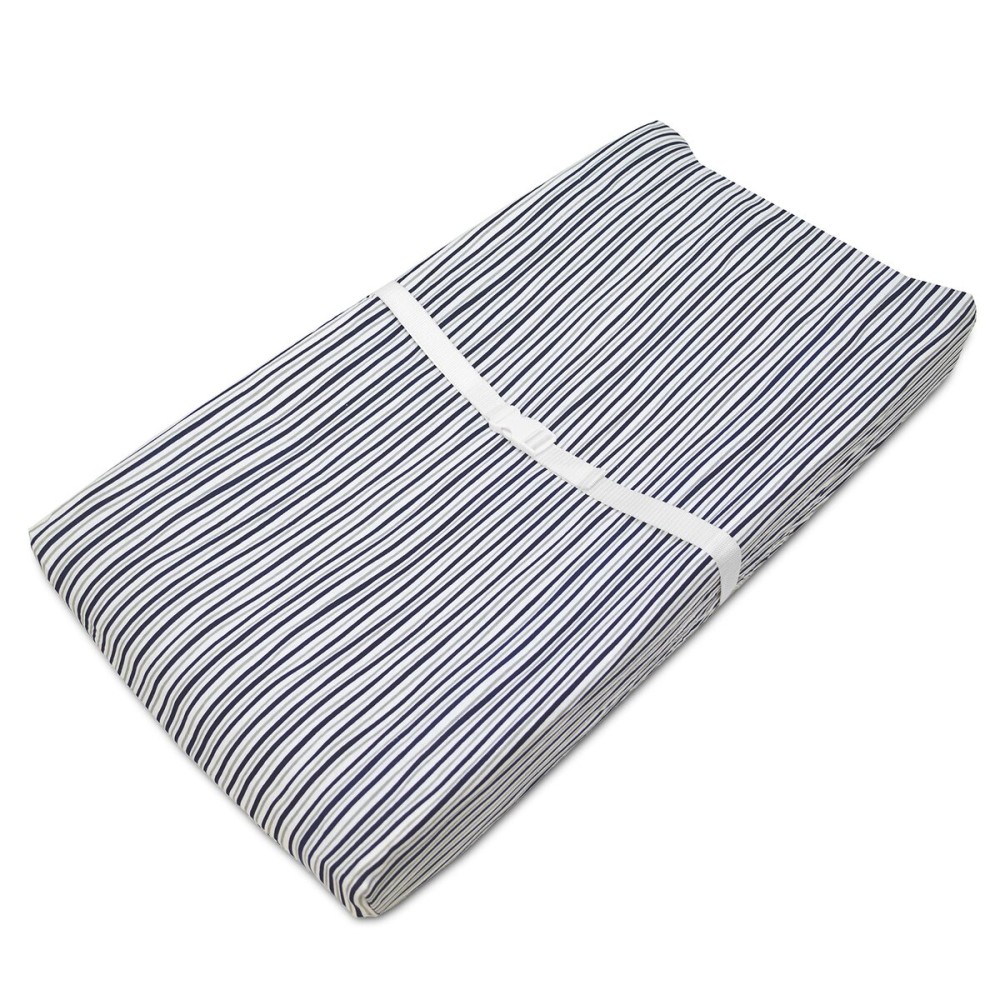 TL Care Printed 100% Cotton Knit Fitted Contoured Changing Table Pad Cover - Compatible with Mika Micky Bassinet, Navy Fun Stripe, for Boys and Girls
