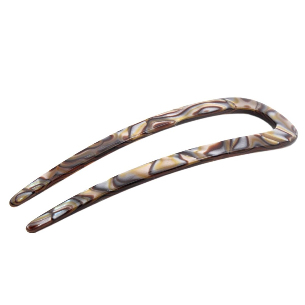 French Amie Slick Silver Onyx Grey Large 4 1/4 Handmade Cellulose Acetate No Slip Grip Metal Free Chignon U Hair Pin Stick for Women and Girls, Made in France