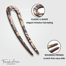 French Amie Slick Silver Onyx Grey Large 4 1/4 Handmade Cellulose Acetate No Slip Grip Metal Free Chignon U Hair Pin Stick for Women and Girls, Made in France