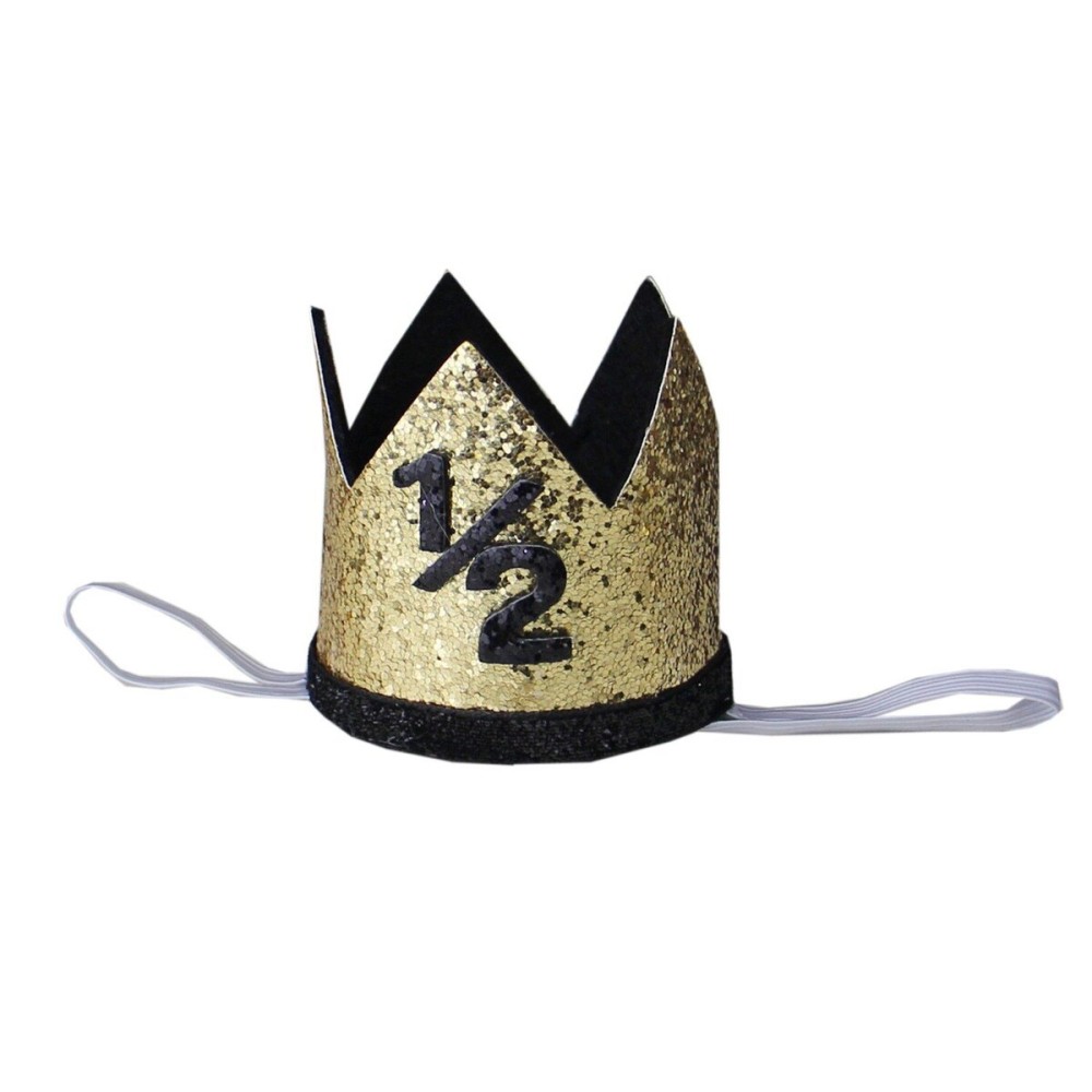 Kirei Sui Baby Black Sparkle Gold Silver Crown Headband Gold 1/2 Birthday