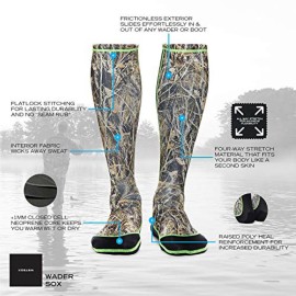 Wetsox Frictionless Wader Socks - Slip Easily In & Out of Any Boots or Waders | Waterproof, Breathable, Lightweight Fishing & Hunting Socks, Non-Slip, Quick-Dry Outdoor Gear | Camo, Large