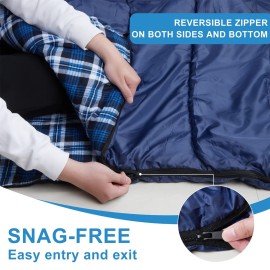 AGEMORE Cotton Flannel Double Sleeping Bag for Camping, Backpacking Or Hiking. Queen Size 2 Person Waterproof Sleeping Bag for Adults Or Teens. Lightweight with Compression Sack