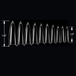 VIVACE Clear Long Stiletto 500pcs Artificial Fake Gel Nail Tips,10 Sizes With Clear Plastic Case For Nail Salon