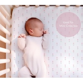 100% Organic Cotton Fitted Mattress Sheets for Graco Pack n Play, Babyletto, Pamo Babe, Dream on Me, Evenflo, Baby Trend, Hygge Hush Portable/Mini Crib/Playards, 2 Pk Tulip & Stripe Pattern