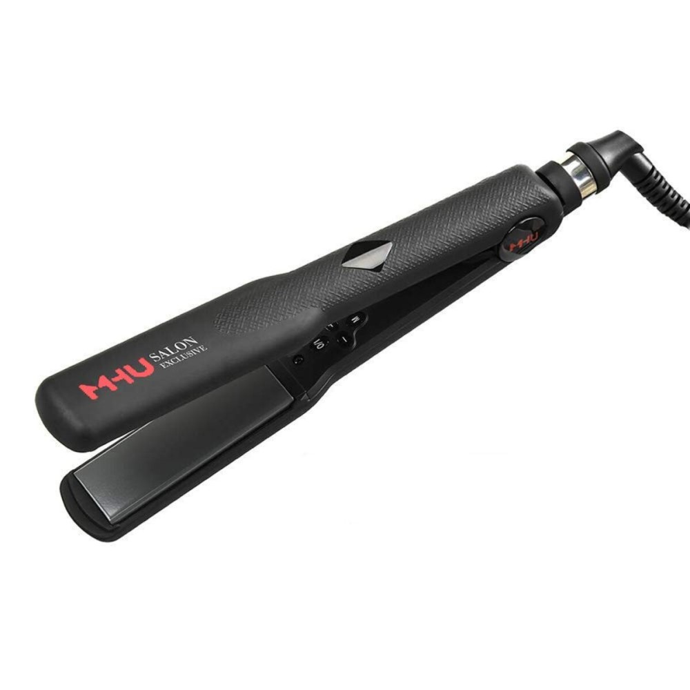 Professional Dual Voltage Hair Straightener 1.25 Keratin Ceramic Flat Iron Fast Heat Up for Home Use Iron Wide Plate Adjust Temperatures Auto Shut Off, Black