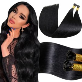 LaaVoo Itip Human Hair Extensions Black I Tips Hair Extensions Real Human Hair 18 Inch Jet Black I Tip Hair Extensions Pre Bonded for Black Women 50s 50g