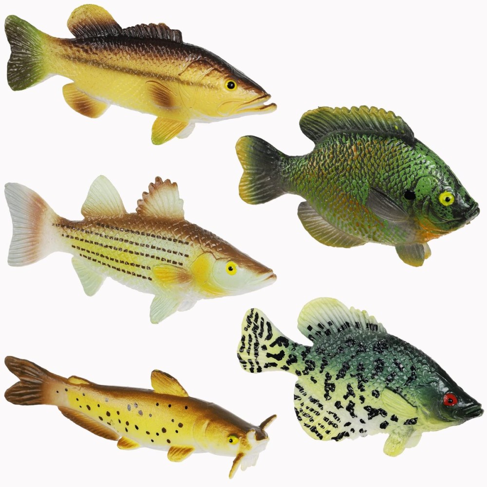 American Angler Collection Toy Fish Set With Collector Case Largemouth Bass Crappie Bluegill Catfish Striped Bass Miniature Figurine Fish by Toy Fish Factory