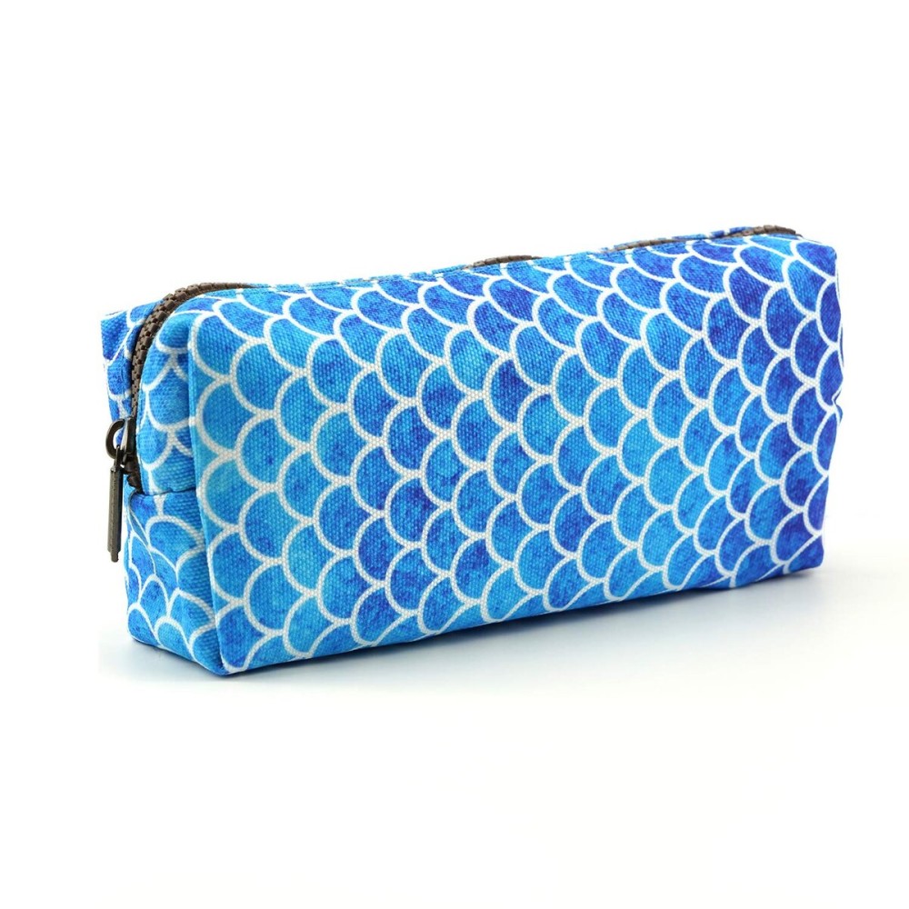LParkin Mermaid Scales Large Capacity Canvas Pencil Case Pen Bag Pouch Stationary Case Makeup Cosmetic Bag Gadget Box