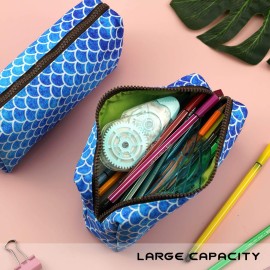 LParkin Mermaid Scales Large Capacity Canvas Pencil Case Pen Bag Pouch Stationary Case Makeup Cosmetic Bag Gadget Box