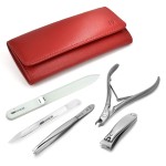 GERMANIKURE 5pc Manicure Set in Leather Case -FINOX Stainless steel tools handmade in Solingen Germany - Professional Nail and Cuticle Care Travel Implements