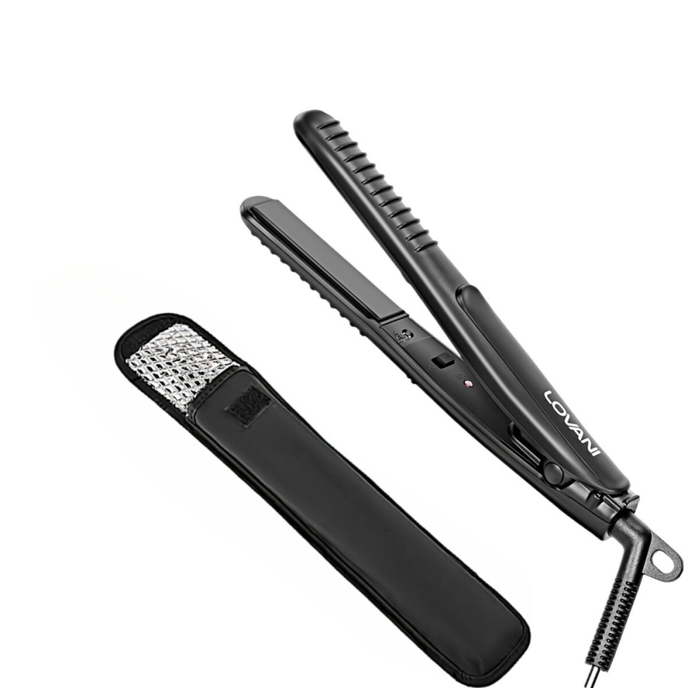 LOVANI Mini Flat Iron Travel Size Nano Titanium Dual Voltage Portable Hair for Worldwide Use 0.5 Inch Straightener with Professional Heat Resistant Travelling Bag