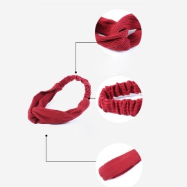 Cotton Headbands, 5 Pcs Solid Color Twisted Knotted Cotton Multi-Style Headbands for Women Sports or Fashion B