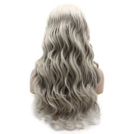 Lushy Lace Front Synthetic Wig Wavy Long Grey and White Mix Wigs Half Hand Tied Heat Friendly Wigs Lushy Lace Front Synthetic Wig Wavy Long Grey and White Mix Wigs Half Hand Tied Heat Friendly Wigs