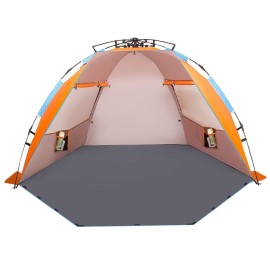 Oileus X-Large 4 Person Beach Tent Sun Shelter - Portable Sun Shade Instant Tent for Beach with Carrying Bag, Stakes, 6 Sand Pockets, Anti UV for Fishing Hiking Camping, Waterproof Windproof, Orange