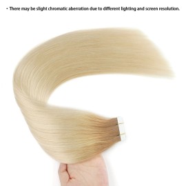 ABH AmazingBeauty Hair Blonde Tape Hair Extensions Dark Roots - Pre Taped Double Sided Remy Hair Skin Weft, 20 Pieces, 50 Grams, Platinum Ash Blonde with Dark Dirty Blonde Base Color R12-60, 18 Inch