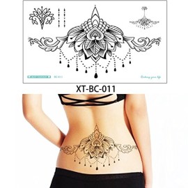 Glaryyears Chest Lace Temporary Tattoos for Women Female, 5 Pack Black Underboob Fake Realistic Large Long Lasting Creative Tattoo Stickers, Sexy Diamond Pendant Flower Styles on Body