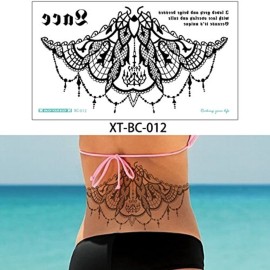 Glaryyears Chest Lace Temporary Tattoos for Women Female, 5 Pack Black Underboob Fake Realistic Large Long Lasting Creative Tattoo Stickers, Sexy Diamond Pendant Flower Styles on Body