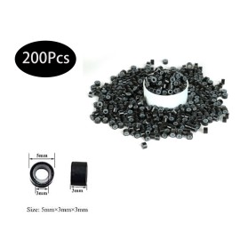 1 Set Hair Extension Tool Kit Plier Hook Pulling Needle 200Pc or so Micro Silicone Link Rings Beads for Professional Hair Styling Tools Accessory (Black)