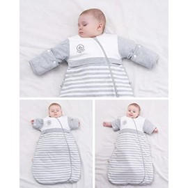 OuYun Baby Organic Sleeping Bag Detachable Sleeve Wearable Blanket,Grey,350g Filling for 32-59