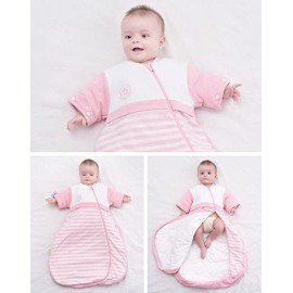 OuYun Baby Organic Sleeping Bag Detachable Sleeve Wearable Blanket,Grey,350g Filling for 32-59
