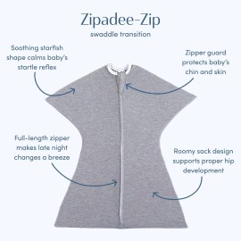 SleepingBaby Zipadee-Zip Transition Swaddle - Cozy Baby Swaddle Blanket with Zipper Convenience - Roomy Wearable Blanket for Easy Diaper Changes - Heather Grey, Small (4-8 Month)