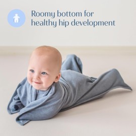 SleepingBaby Zipadee-Zip Transition Swaddle - Cozy Baby Swaddle Blanket with Zipper Convenience - Roomy Wearable Blanket for Easy Diaper Changes - Heather Grey, Small (4-8 Month)