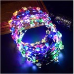 7 Pcs LED Flower Crown Headband, Light Up Flower Headbands for Women, Garlands Glowing Floral Wreath Crowns for Wedding Beach Party Birthday Cosplay (Diameter 19CM/7.4Inch)