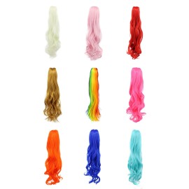 karlery Curly Clip In Thick Claw Drawstring Ponytail Multi-colored Hair Pony Tail Hair Extension (Lake Blue)